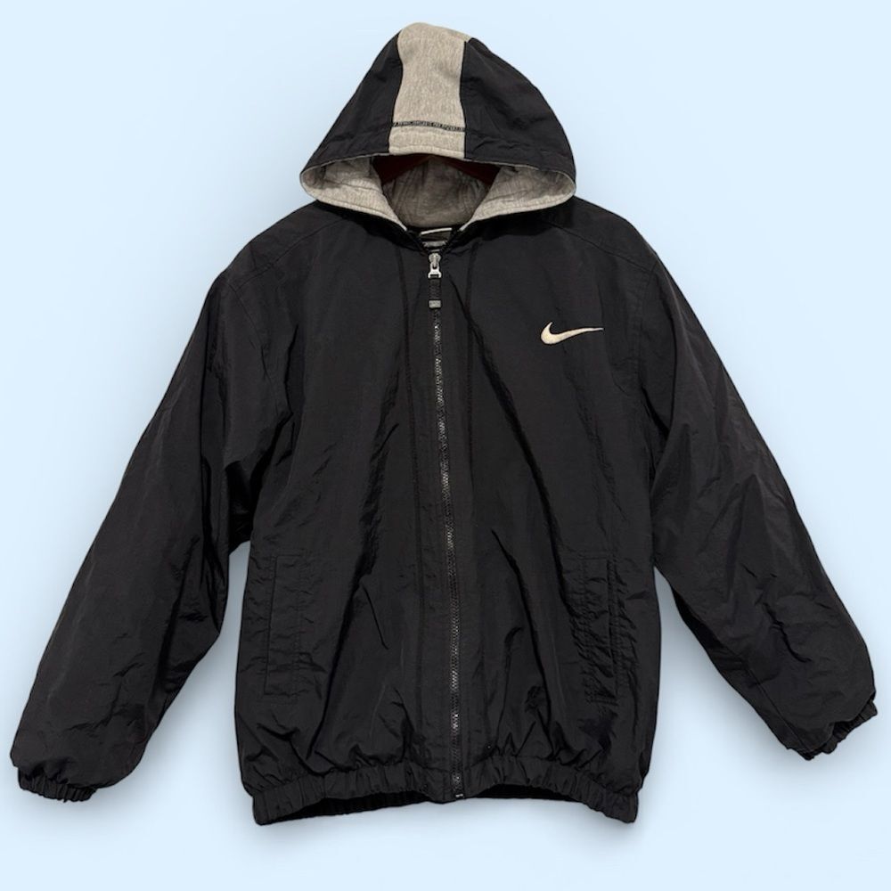 VTG 90s Nike Windbreaker Jacket Big Swoosh Black & Gray Yth XL
